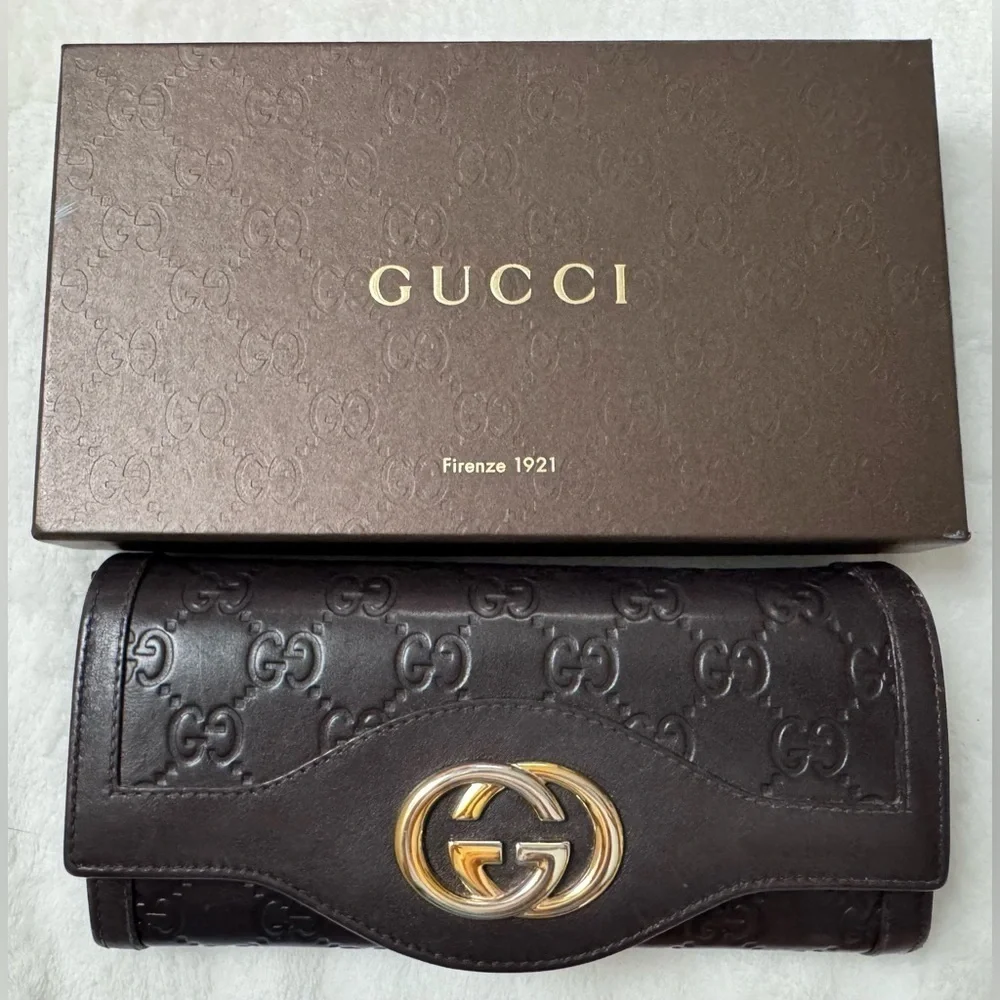 Gucci Guccissima Dark Chocolate Leather Continental Embossed GG Long Wallet - Picture 5 of 13